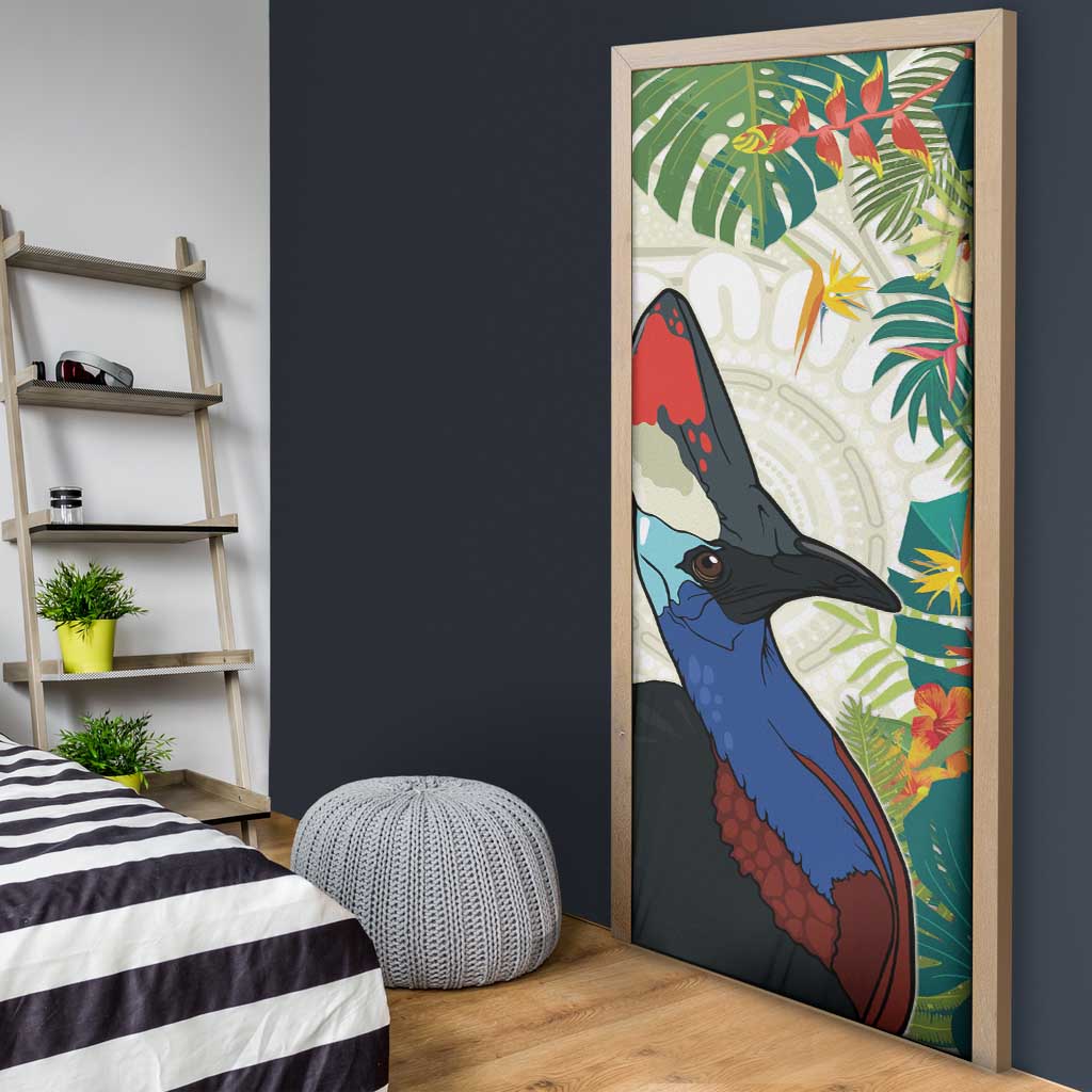 Cassowary Australia Door Cover Tropical Flowers Mix Aboriginal Art - Aussie Hoodie
