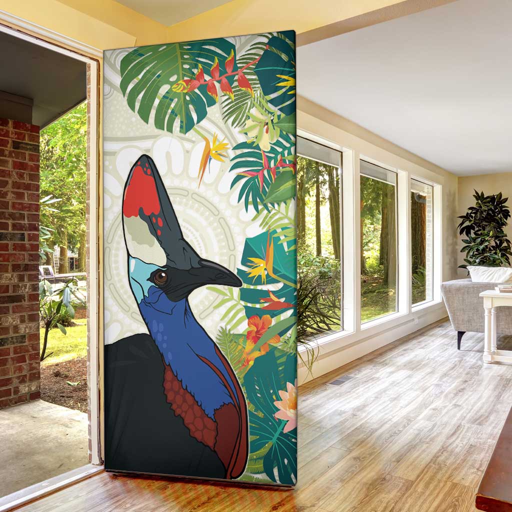 Cassowary Australia Door Cover Tropical Flowers Mix Aboriginal Art - Aussie Hoodie