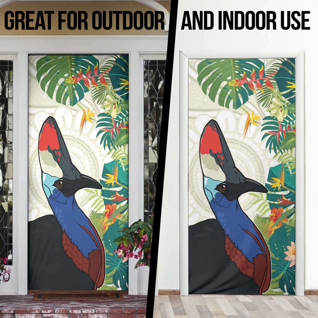 Cassowary Australia Door Cover Tropical Flowers Mix Aboriginal Art - Aussie Hoodie
