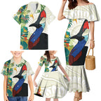 Cassowary Australia Family Matching Mermaid Dress and Hawaiian Shirt Tropical Flowers Mix Aboriginal Art