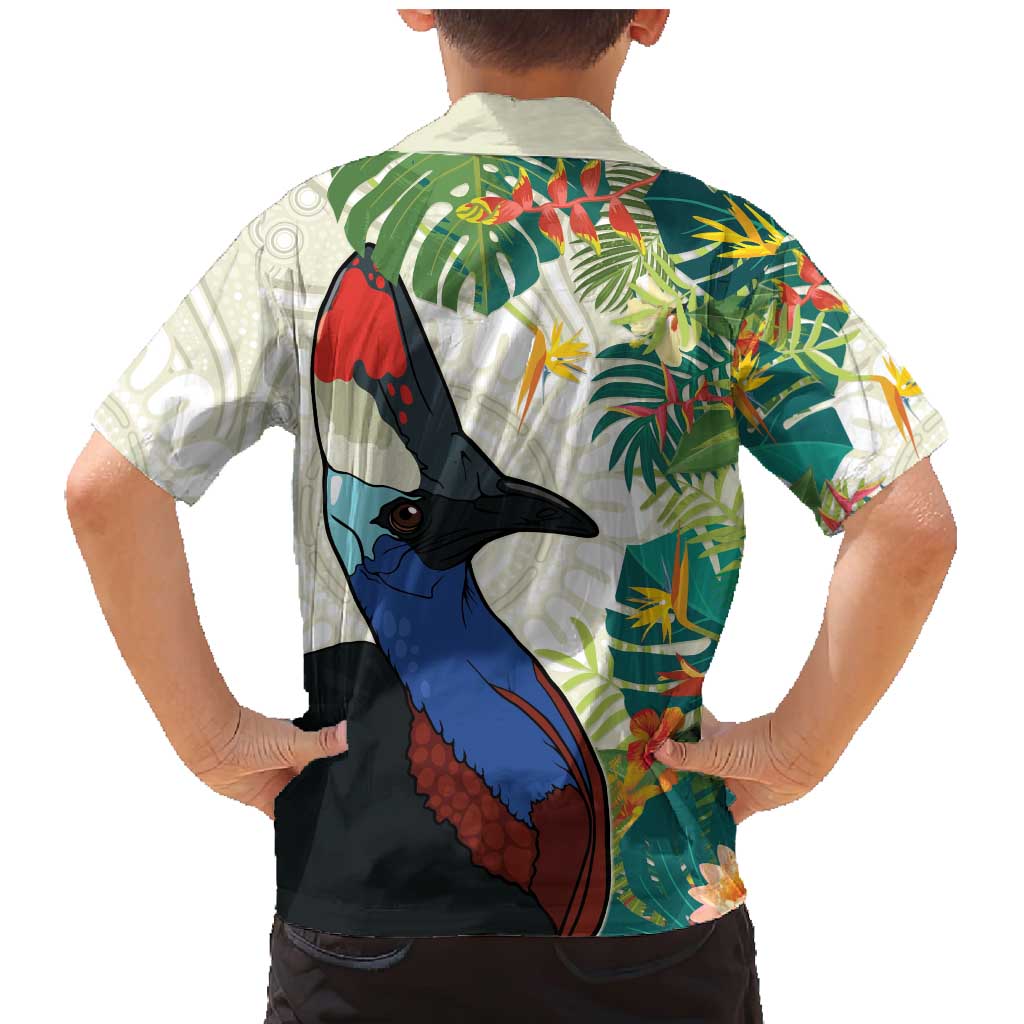 Cassowary Australia Family Matching Mermaid Dress and Hawaiian Shirt Tropical Flowers Mix Aboriginal Art