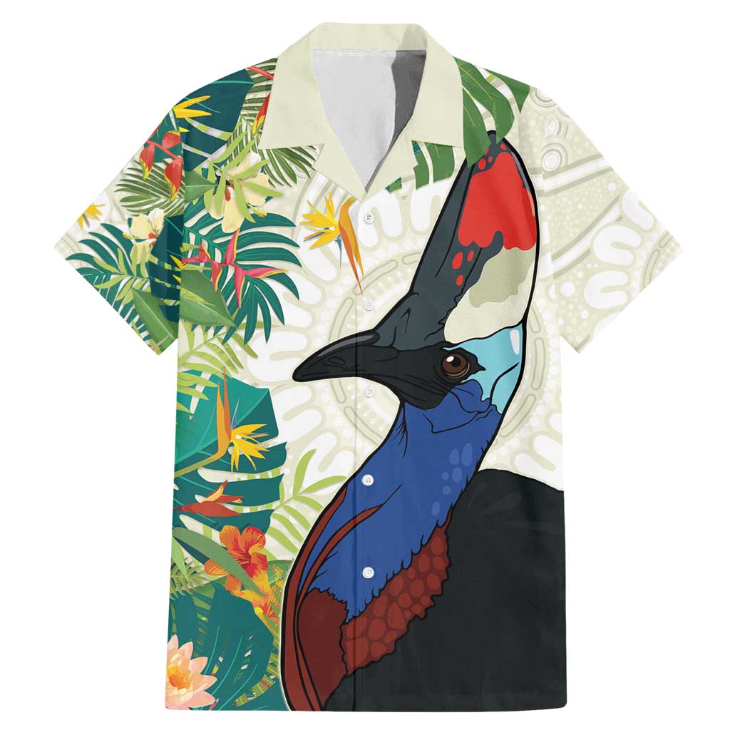 Cassowary Australia Family Matching Mermaid Dress and Hawaiian Shirt Tropical Flowers Mix Aboriginal Art