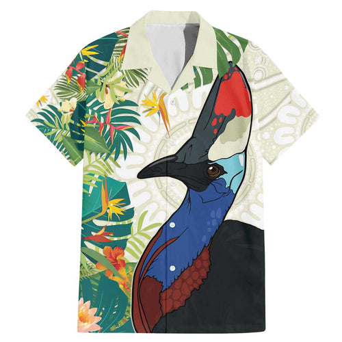 Cassowary Australia Family Matching Mermaid Dress and Hawaiian Shirt Tropical Flowers Mix Aboriginal Art
