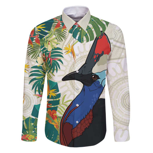 Cassowary Australia Family Matching Mermaid Dress and Hawaiian Shirt Tropical Flowers Mix Aboriginal Art