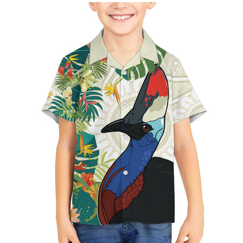 Cassowary Australia Family Matching Mermaid Dress and Hawaiian Shirt Tropical Flowers Mix Aboriginal Art