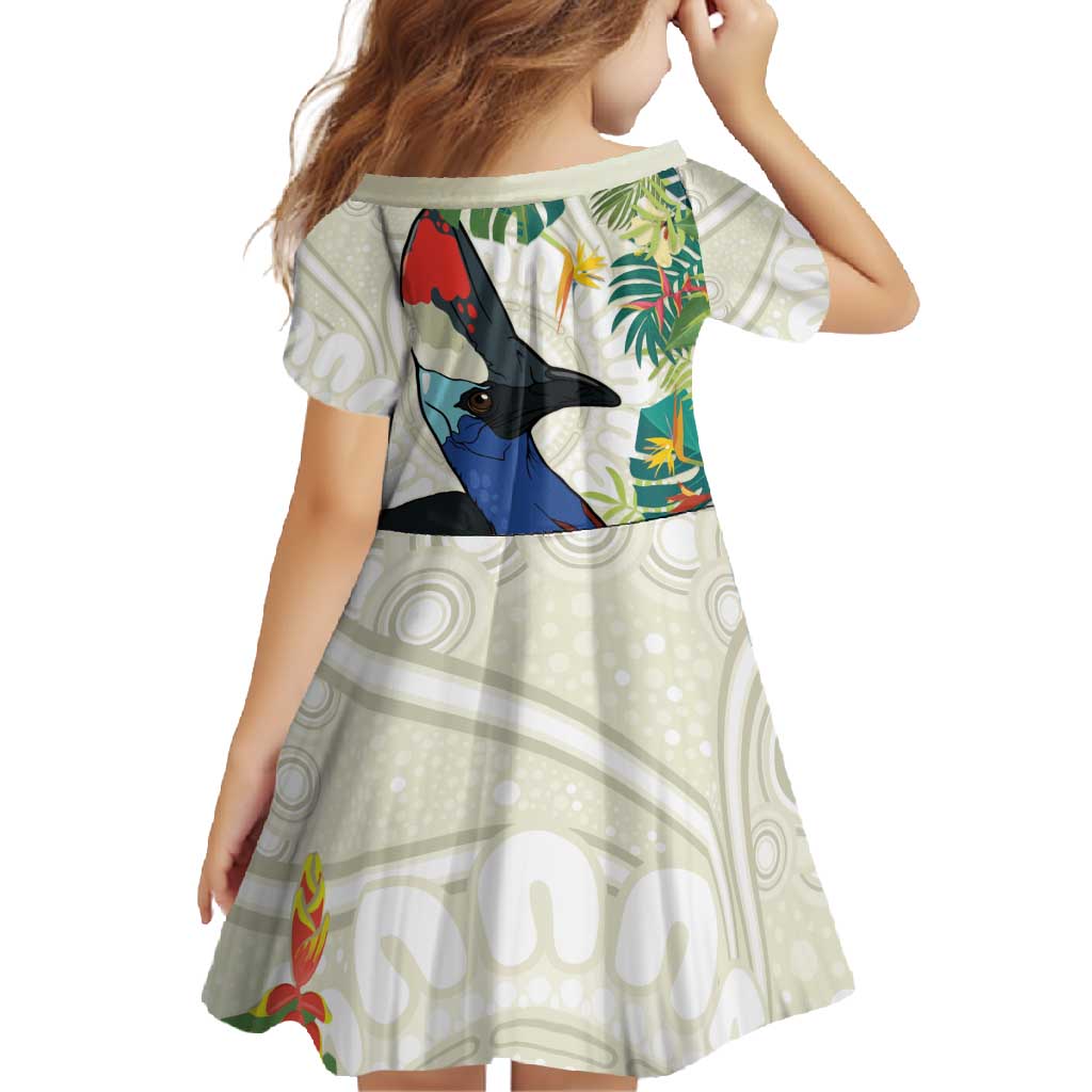 Cassowary Australia Family Matching Off Shoulder Maxi Dress and Hawaiian Shirt Tropical Flowers Mix Aboriginal Art