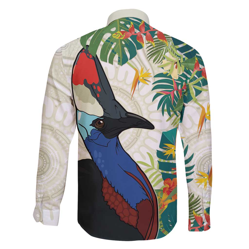Cassowary Australia Family Matching Off Shoulder Maxi Dress and Hawaiian Shirt Tropical Flowers Mix Aboriginal Art