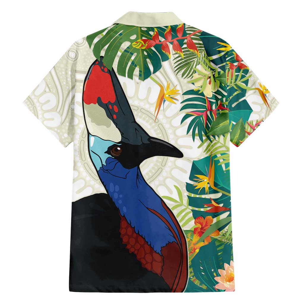 Cassowary Australia Family Matching Puletasi and Hawaiian Shirt Tropical Flowers Mix Aboriginal Art