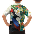 Cassowary Australia Family Matching Tank Maxi Dress and Hawaiian Shirt Tropical Flowers Mix Aboriginal Art