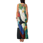 Cassowary Australia Family Matching Tank Maxi Dress and Hawaiian Shirt Tropical Flowers Mix Aboriginal Art