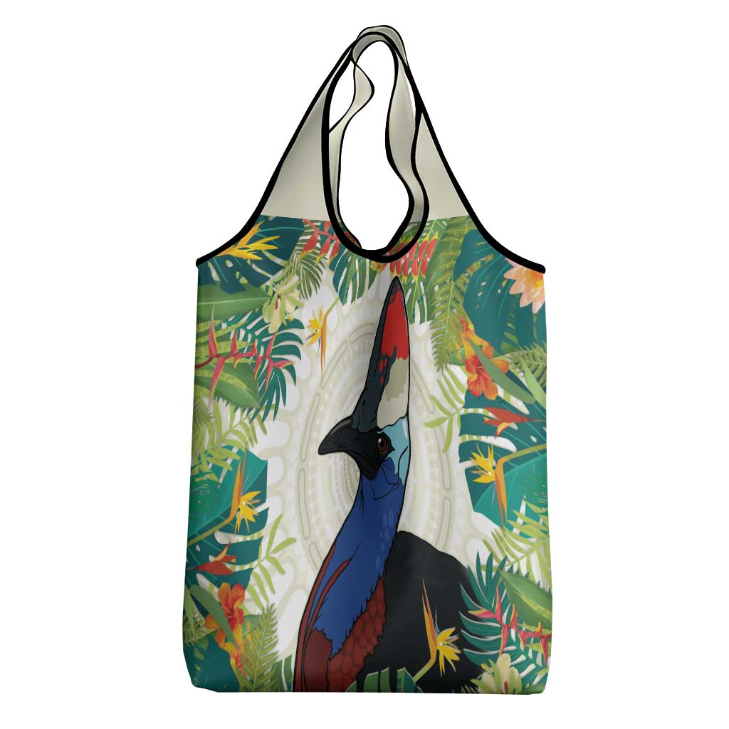 Cassowary Australia Grocery Bag Tropical Flowers Mix Aboriginal Art