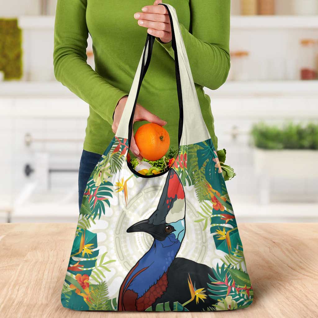 Cassowary Australia Grocery Bag Tropical Flowers Mix Aboriginal Art