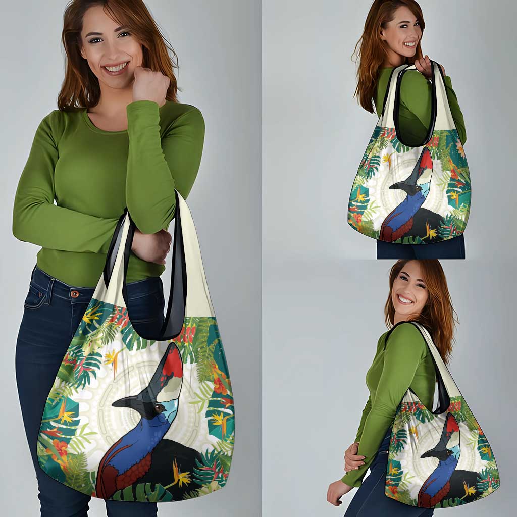 Cassowary Australia Grocery Bag Tropical Flowers Mix Aboriginal Art