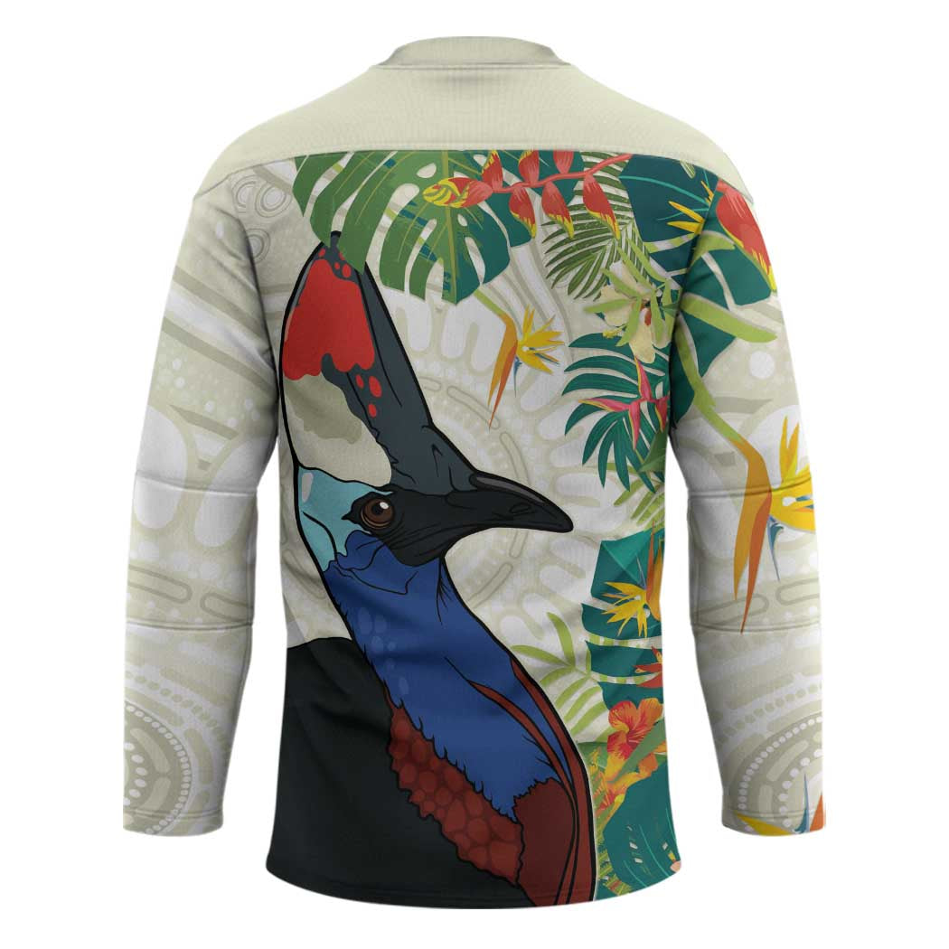 Cassowary Australia Hockey Jersey Tropical Flowers Mix Aboriginal Art - Aussie Hoodie