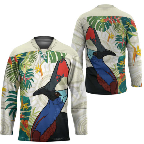 Cassowary Australia Hockey Jersey Tropical Flowers Mix Aboriginal Art - Aussie Hoodie