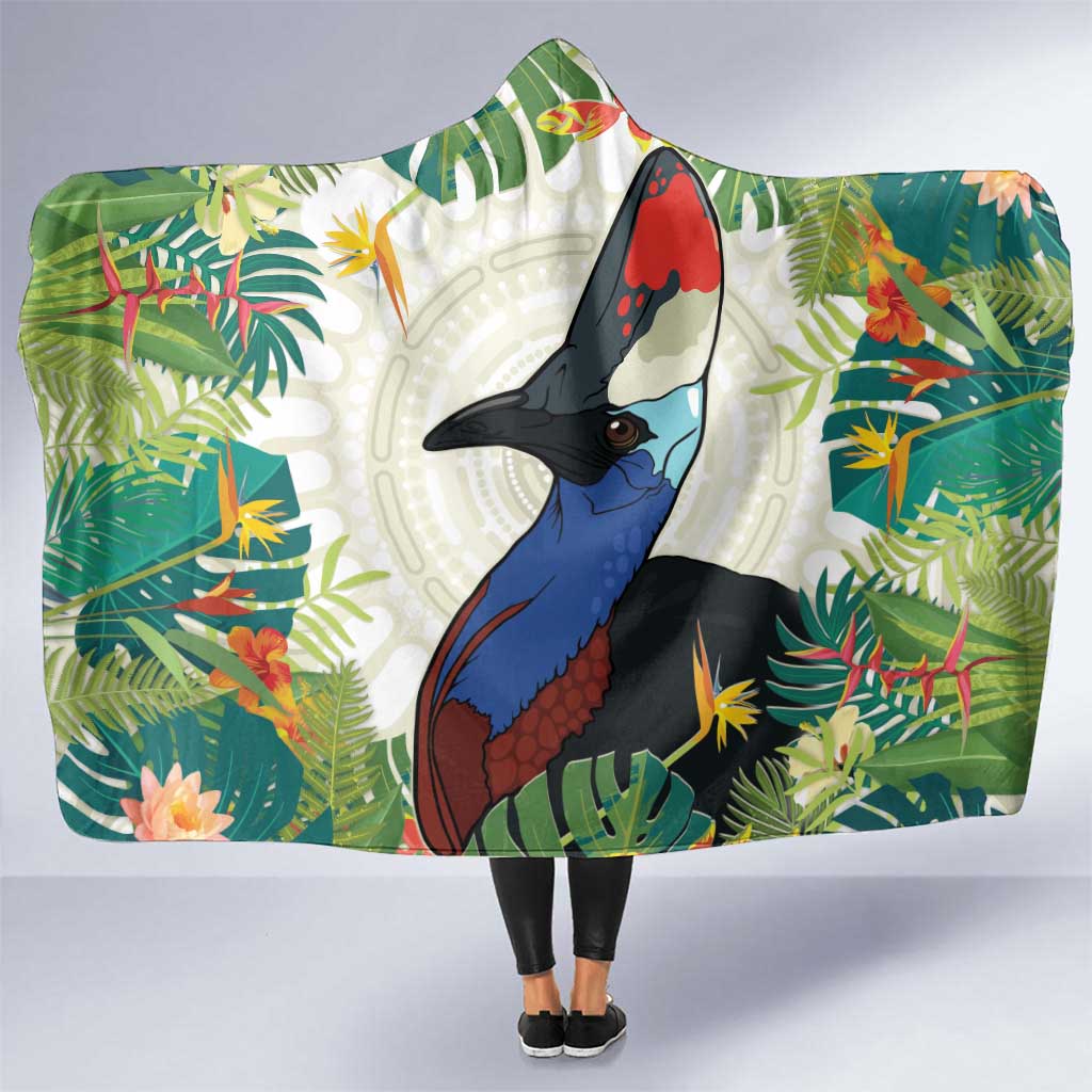 Cassowary Australia Hooded Blanket Tropical Flowers Mix Aboriginal Art