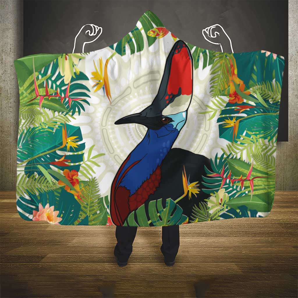 Cassowary Australia Hooded Blanket Tropical Flowers Mix Aboriginal Art
