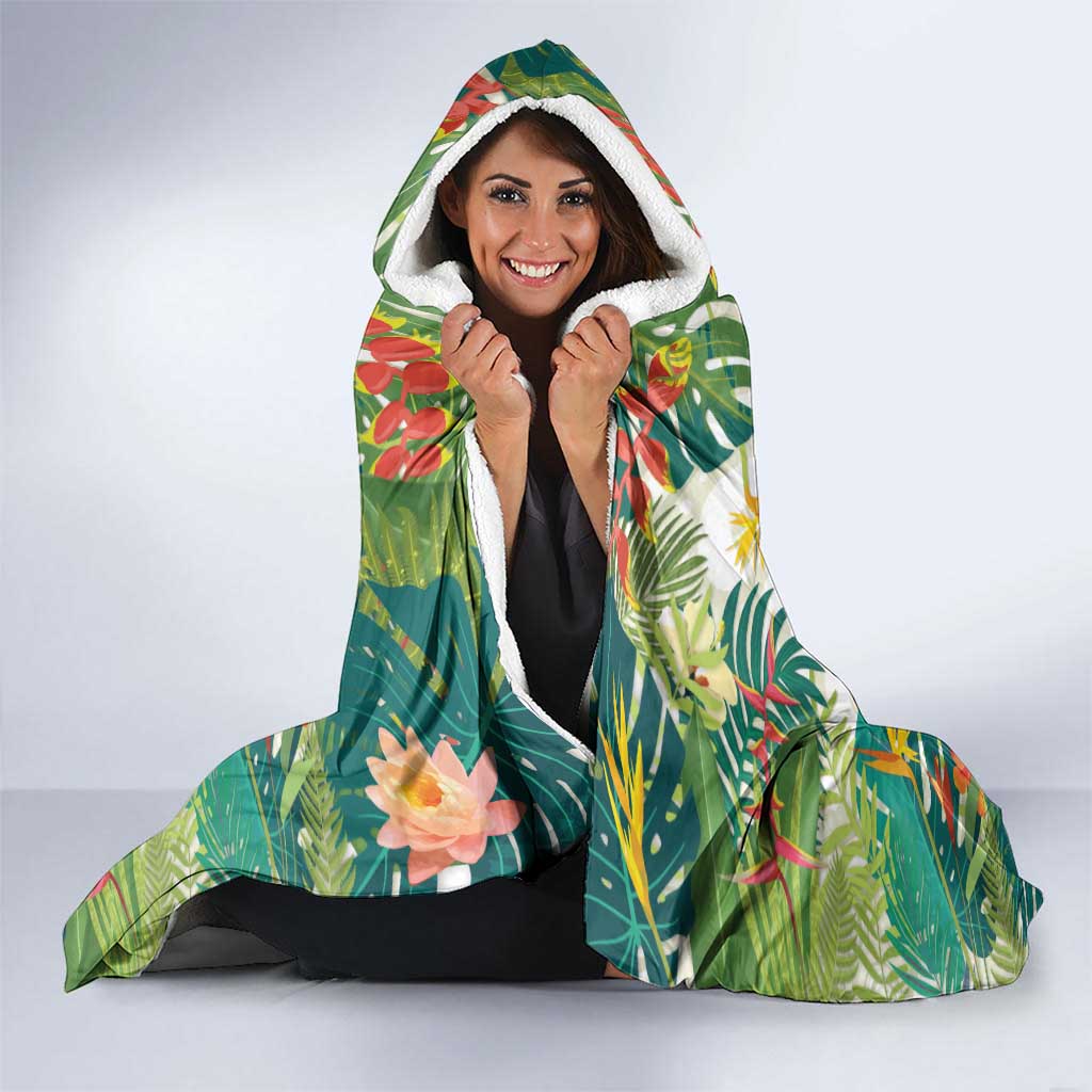 Cassowary Australia Hooded Blanket Tropical Flowers Mix Aboriginal Art