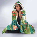 Cassowary Australia Hooded Blanket Tropical Flowers Mix Aboriginal Art