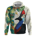 Cassowary Australia Hoodie Tropical Flowers Mix Aboriginal Art