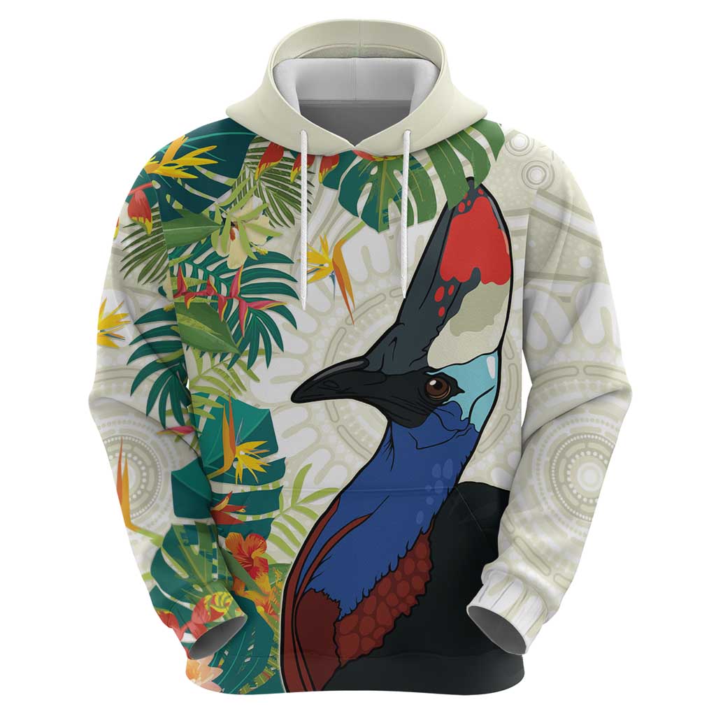 Cassowary Australia Hoodie Tropical Flowers Mix Aboriginal Art