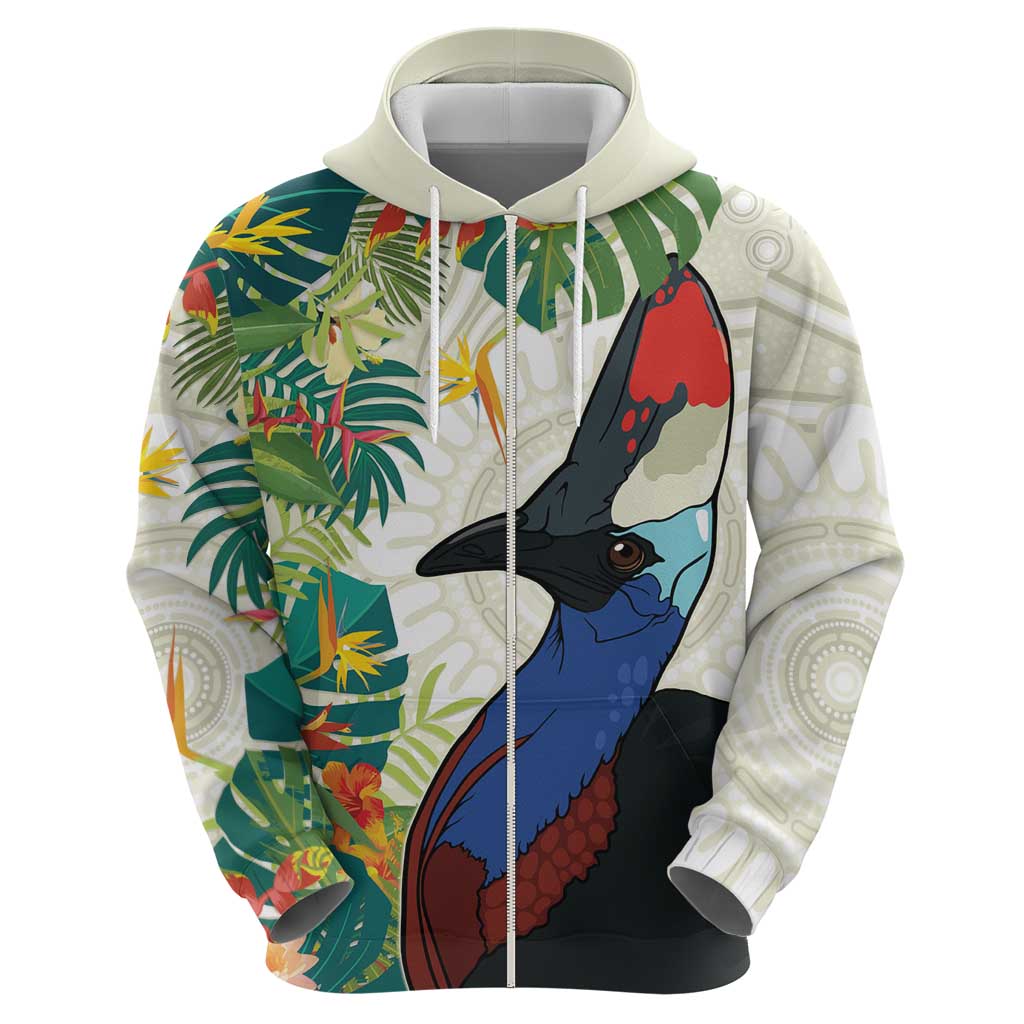 Cassowary Australia Hoodie Tropical Flowers Mix Aboriginal Art