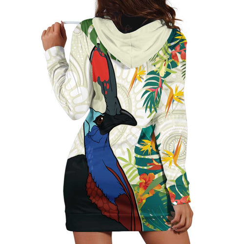 Cassowary Australia Hoodie Dress Tropical Flowers Mix Aboriginal Art