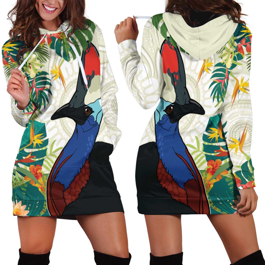 Cassowary Australia Hoodie Dress Tropical Flowers Mix Aboriginal Art