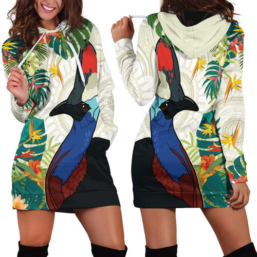 Cassowary Australia Hoodie Dress Tropical Flowers Mix Aboriginal Art