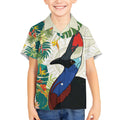 Cassowary Australia Kid Hawaiian Shirt Tropical Flowers Mix Aboriginal Art