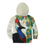 Cassowary Australia Kid Hoodie Tropical Flowers Mix Aboriginal Art