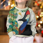 Cassowary Australia Kid Ugly Christmas Sweater Tropical Flowers Mix Aboriginal Art - Aussie Hoodie
