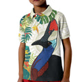 Cassowary Australia Kid Polo Shirt Tropical Flowers Mix Aboriginal Art