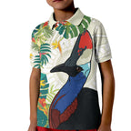 Cassowary Australia Kid Polo Shirt Tropical Flowers Mix Aboriginal Art