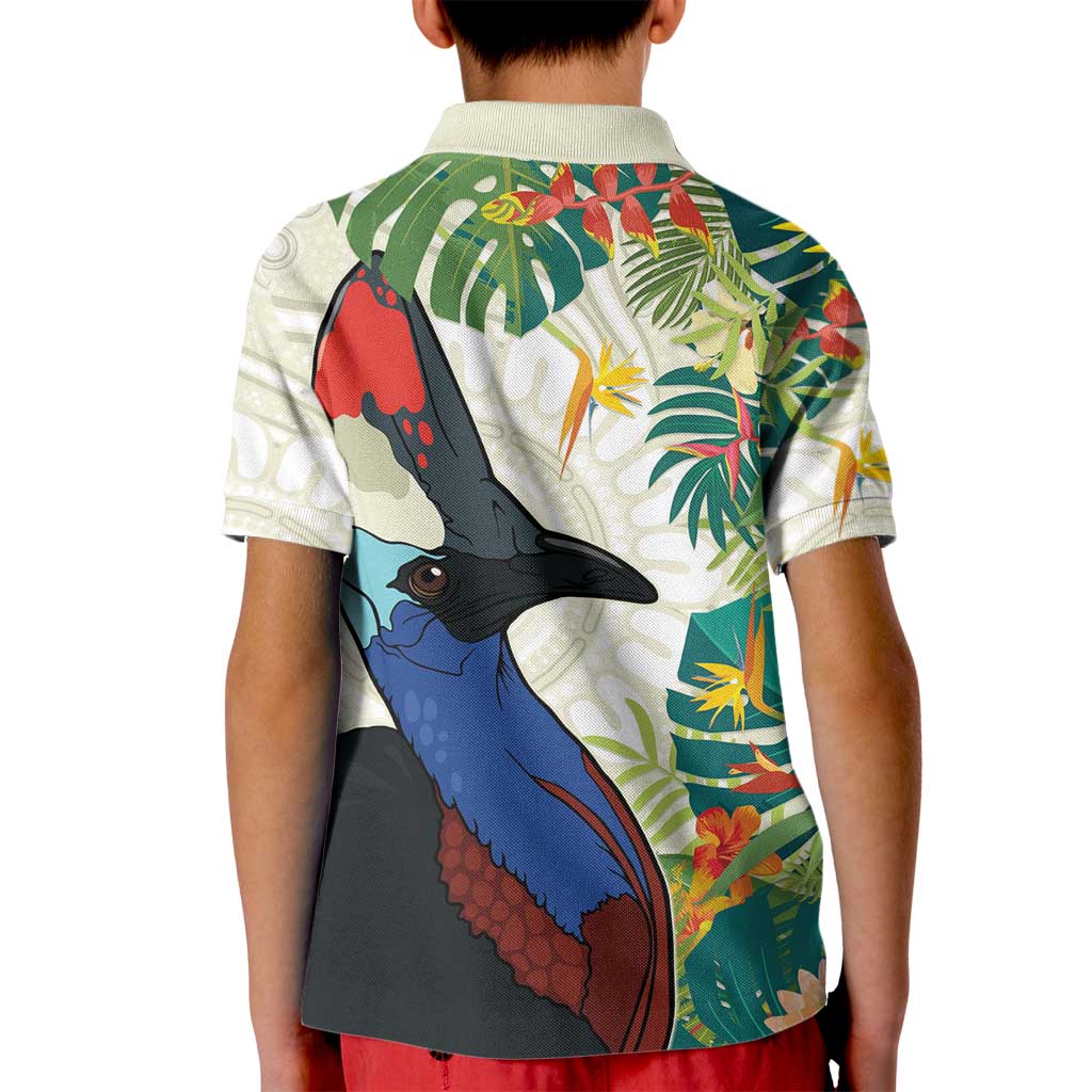 Cassowary Australia Kid Polo Shirt Tropical Flowers Mix Aboriginal Art