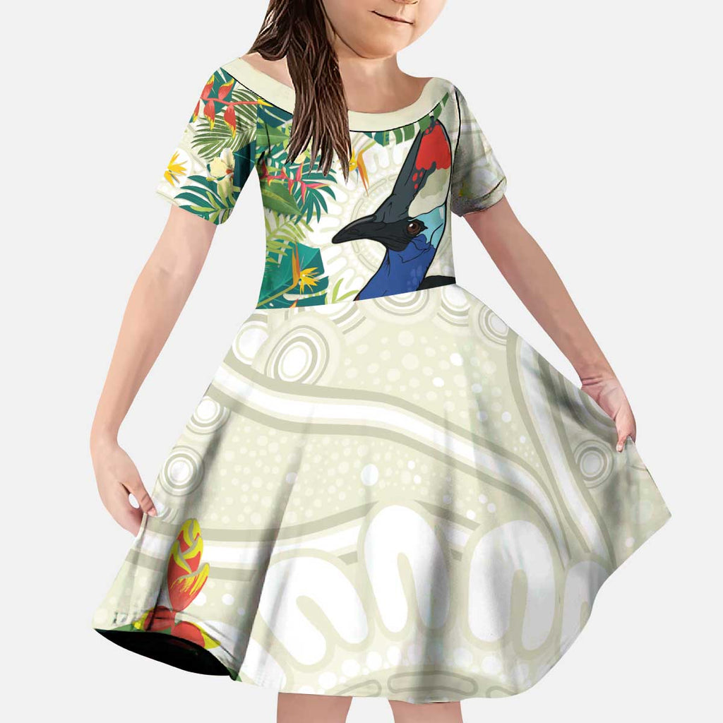 Cassowary Australia Kid Short Sleeve Dress Tropical Flowers Mix Aboriginal Art