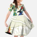 Cassowary Australia Kid Short Sleeve Dress Tropical Flowers Mix Aboriginal Art