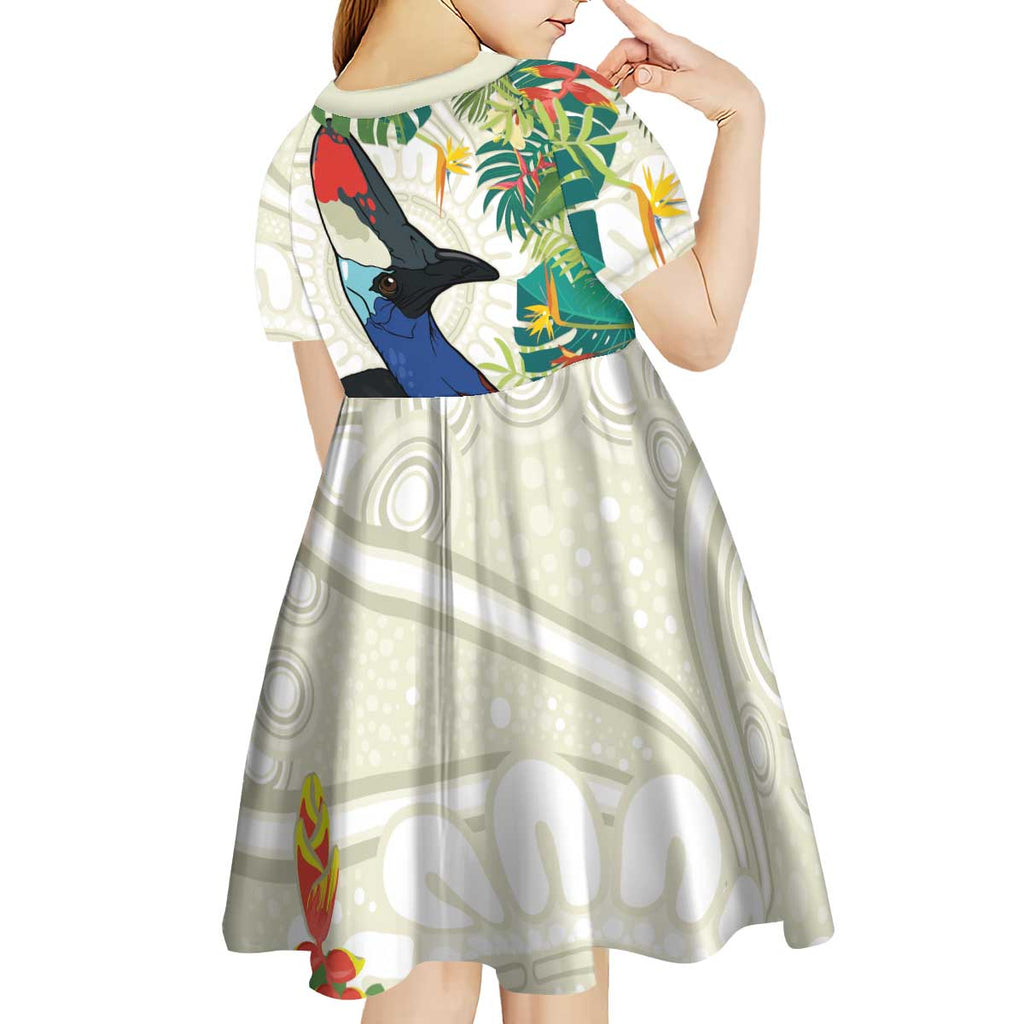 Cassowary Australia Kid Short Sleeve Dress Tropical Flowers Mix Aboriginal Art