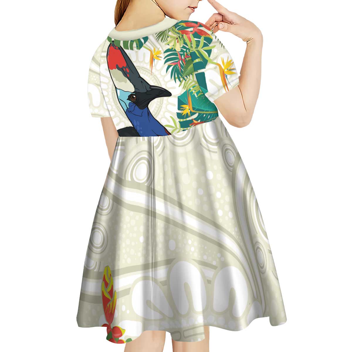 Cassowary Australia Kid Short Sleeve Dress Tropical Flowers Mix Aboriginal Art