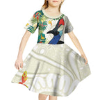 Cassowary Australia Kid Short Sleeve Dress Tropical Flowers Mix Aboriginal Art