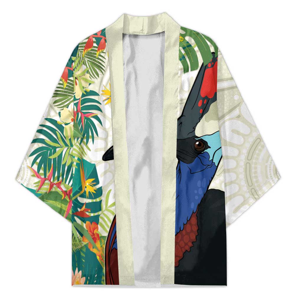 Cassowary Australia Kimono Tropical Flowers Mix Aboriginal Art - Aussie Hoodie