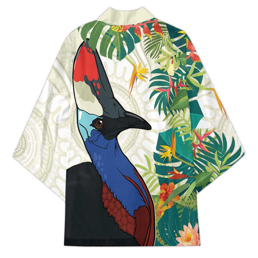 Cassowary Australia Kimono Tropical Flowers Mix Aboriginal Art - Aussie Hoodie