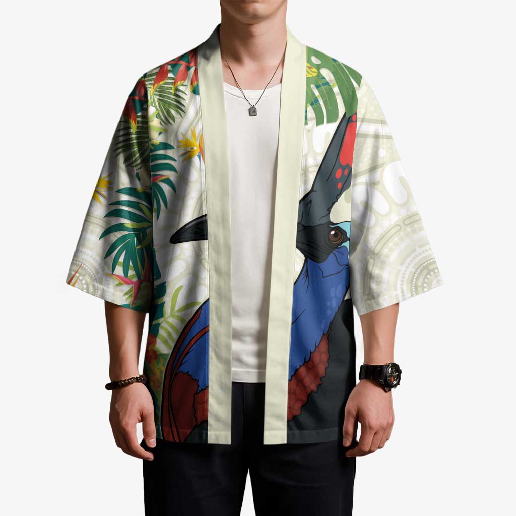 Cassowary Australia Kimono Tropical Flowers Mix Aboriginal Art - Aussie Hoodie