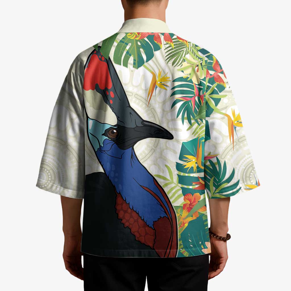 Cassowary Australia Kimono Tropical Flowers Mix Aboriginal Art - Aussie Hoodie