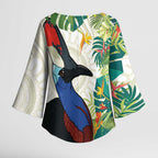 Cassowary Australia Kimono Sleeve Blouse Tropical Flowers Mix Aboriginal Art - Aussie Hoodie