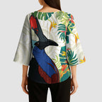 Cassowary Australia Kimono Sleeve Blouse Tropical Flowers Mix Aboriginal Art - Aussie Hoodie