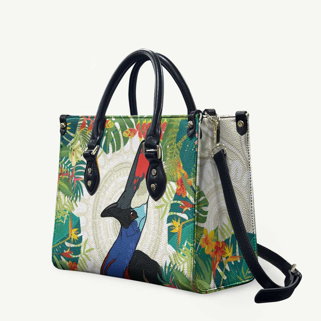 Cassowary Australia Leather Bag Tropical Flowers Mix Aboriginal Art - Aussie Hoodie