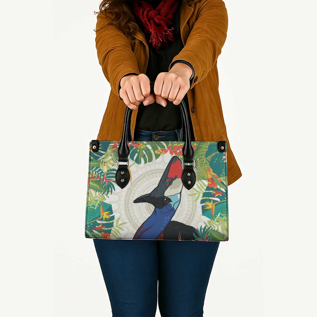 Cassowary Australia Leather Bag Tropical Flowers Mix Aboriginal Art - Aussie Hoodie