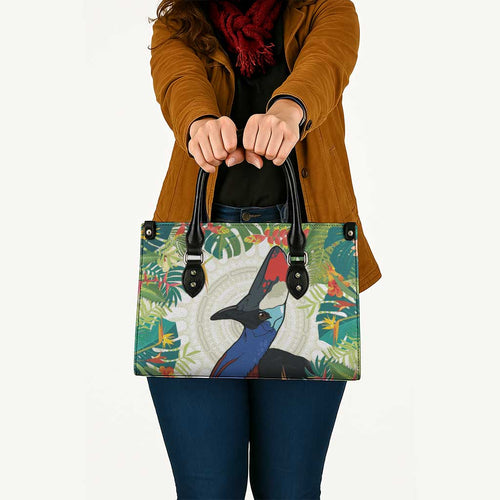 Cassowary Australia Leather Bag Tropical Flowers Mix Aboriginal Art - Aussie Hoodie