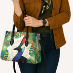 Cassowary Australia Leather Bag Tropical Flowers Mix Aboriginal Art - Aussie Hoodie